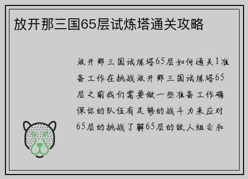 放开那三国65层试炼塔通关攻略